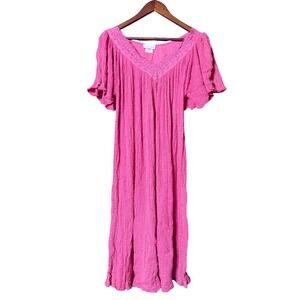 Vintage Carriage Court Women One Size Floral Embroidery Pink Nightgown Dress